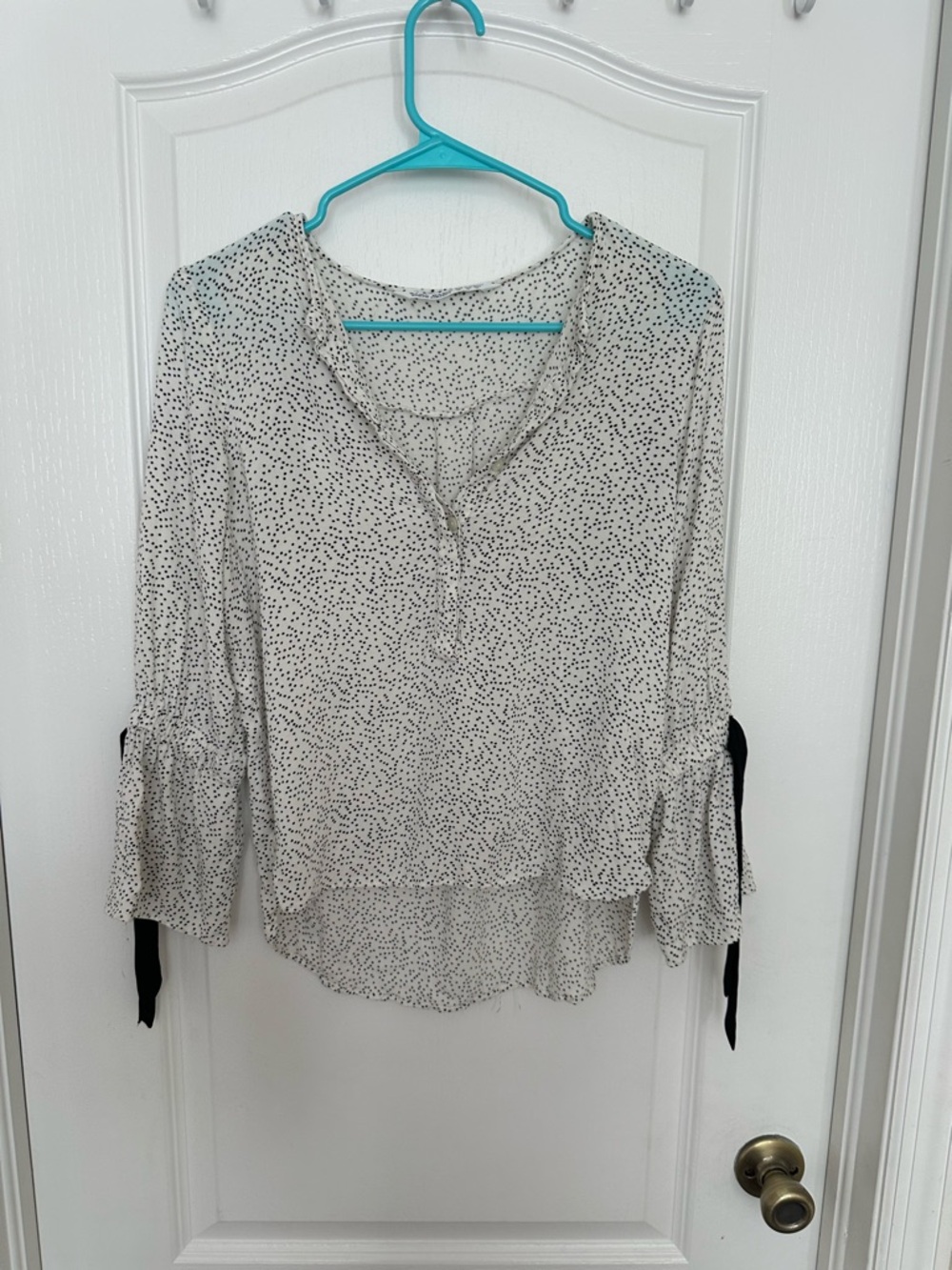 Zara Cream Dot Tie-Sleeve Blouse
